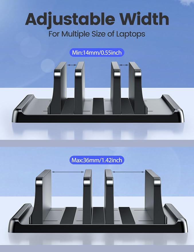 Vaydeer 3-Slot Vertical Laptop Stand Organizer, Laptop Storage Holder Made of Premium ABS Plastics 5 in 1 Design,Desktop Space-Saving Adjustable Desk Organizer for All MacBook/Chromebook/Surface - Image 7