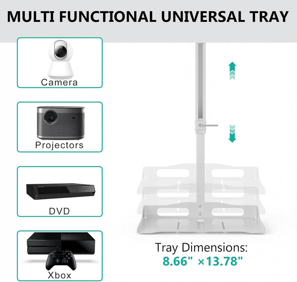 WALI Projector Ceiling Mount Tray, Height Adjustable Wall Mount Holder for Projectors, Hidden Cable Management, Fits Projectors up to 22lbs, 13.7" x 8.6" Platform, White (PM-005-W) - Image 2