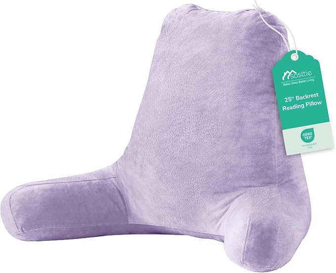Sasttie Reading Pillow for Bed, Back Pillow for Sitting Up, Lavender | 25" Backrest Support Cushion for Couch, Sofa, and Floor, Dorm Essentials, OEKO-TEX, Adjustable Down Alternative Fill by SASTTIE
