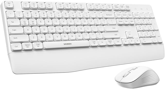 seenda COE200 Wireless Bluetooth Keyboard and Mouse Combo with Wrist Rest | USB/Bluetooth multi-device switching, quiet clicks, full-size ergonomic set for PC, laptop, Mac, and MacBook, White by seenda-JustBeYourself