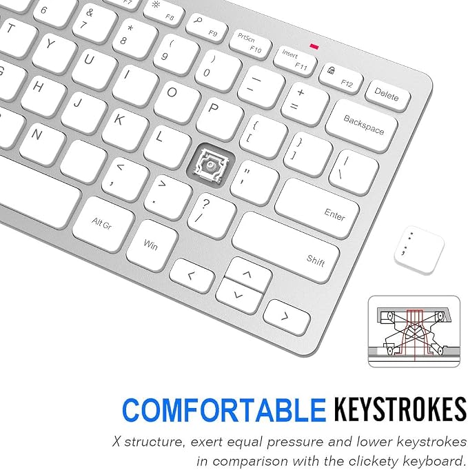 Arteck 2.4G Wireless Keyboard Ultra Slim and Compact Keyboard with Media Hotkeys for Computer Desktop PC Laptop Surface Smart TV and Windows 11/10/8/7, Silver - Image 3