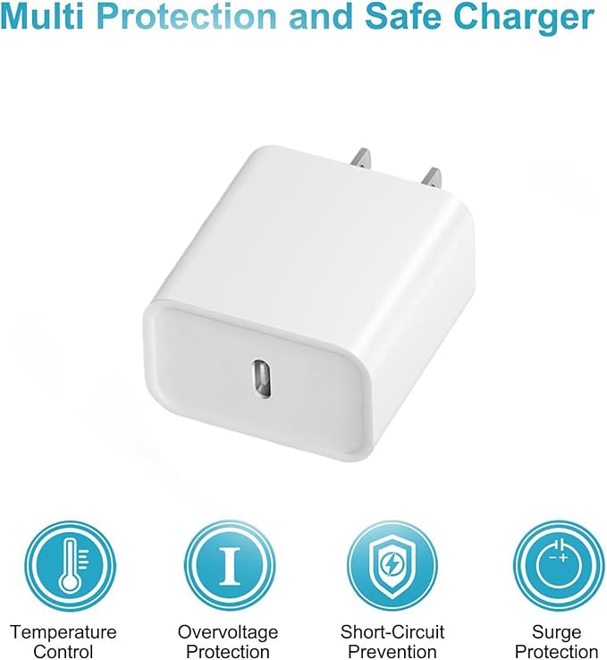 USB C Charger, 20W Type C Wall Charger Block with 3 Pack 6FT Cable for 17/17 Plus/17 Pro/16/16 Plus/16 Pro Max/15/15 Plus/15 Pro/15 Pro Max - Image 4