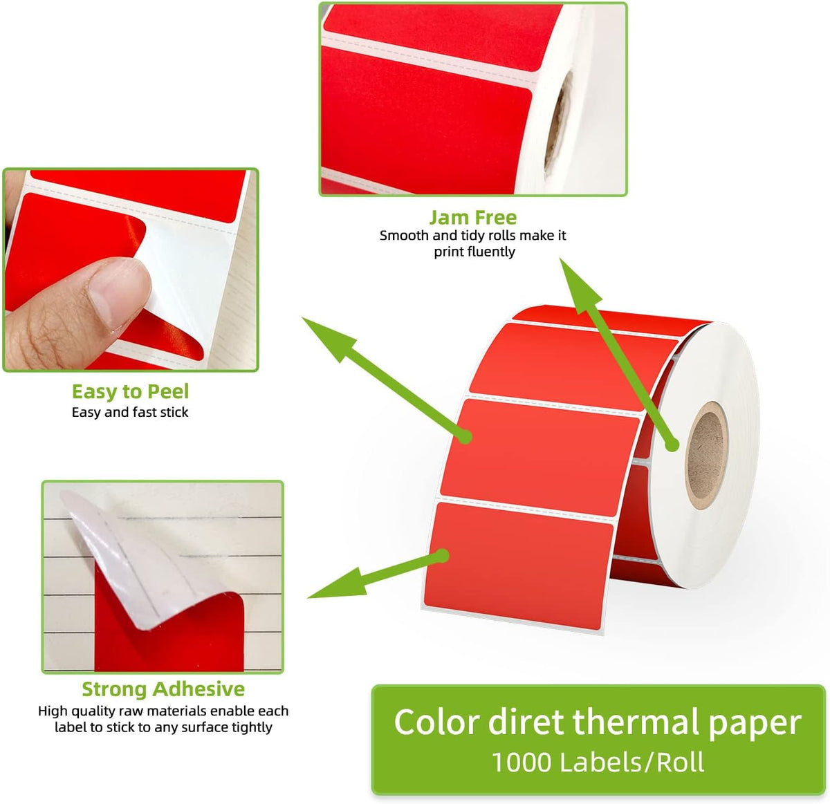 2.25" x 1.25" Red Direct Thermal Labels, Replacement for Self-Adhesive Address Shipping Barcode Thermal Stickers, Compatible with Rollo & Zebra Thermal Label Printer(1 Roll, 1000 Labels) - Image 3