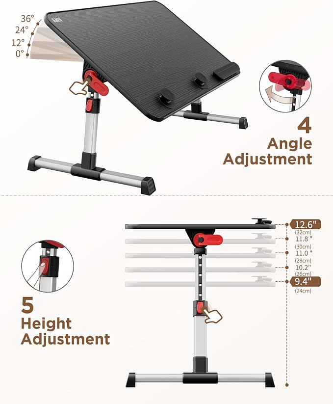 SAIJI Laptop Bed Tray Table,Lightweight Foldable Lap Desk | Adjustable Standing Desk Foldable for Sofa Couch Floor Working Studying Reading Writing Eating,Fit Up to 17" Laptop - Image 4