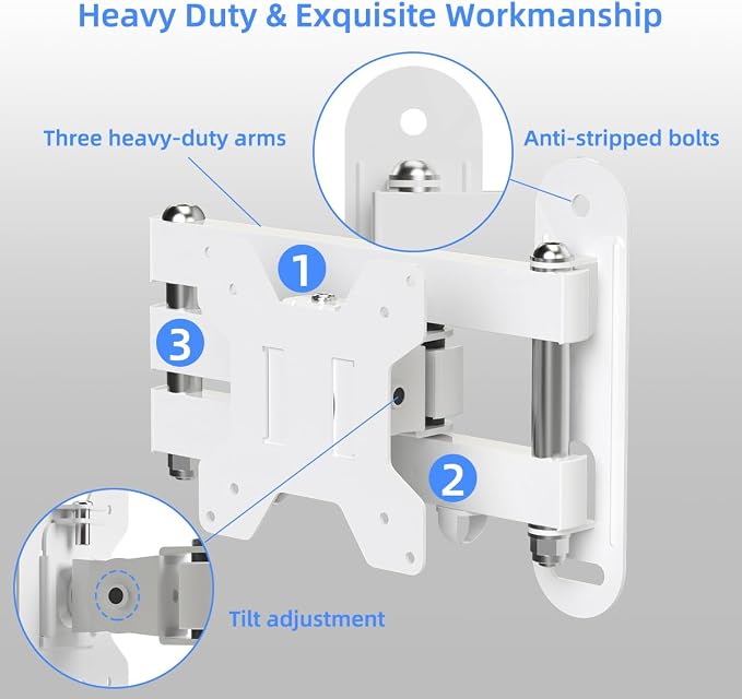 Suptek Full Motion TV Wall Mount Bracket for Most 13-30 inch TVs and Monitors, Flat and Curved TVs up to 28.66lbs, Tilt Swivel and 16.5 inch Extension, Max VESA 100x100mm, White, MA2776W - Image 5