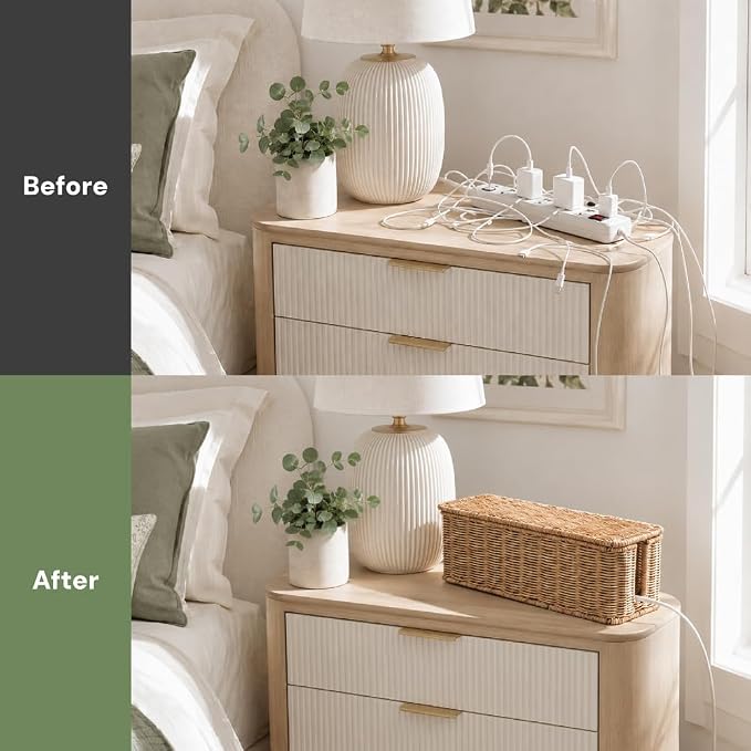 Cable Management Box, Handmade Rattan Cord Organizer for Power Strip | Open Slots Cord Hider for Power Strip, Router & USB Hub, Registered U.S. Design Patent - Image 5