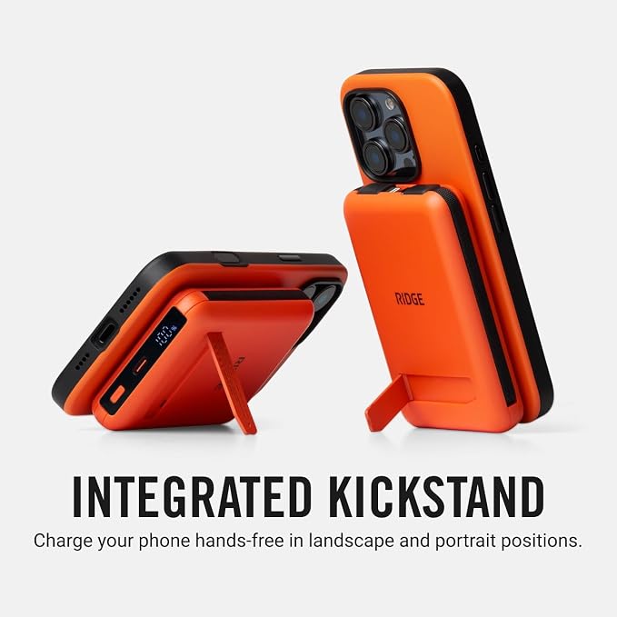 Ridge 20W Magnetic Power Bank Battery Pack 10,000mAh - Fast Charging, Compatible with MagSafe - Portable Charger Flight-Safe Travel Powerbank - Built-in Cables & Magnetic Attachment (Basecamp Orange) - Image 7