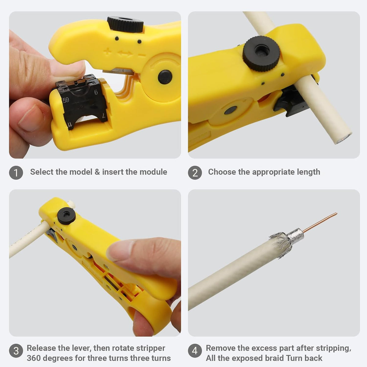 Professional Coax Cable Crimper Kit – RG6/RG59/RG11 Compression Tool with Wire Stripper, 50-Pack F-Type Connectors & Storage Bag – Coaxial Cable Tool Set for TV, Satellite, CCTV & Home Network - Image 4