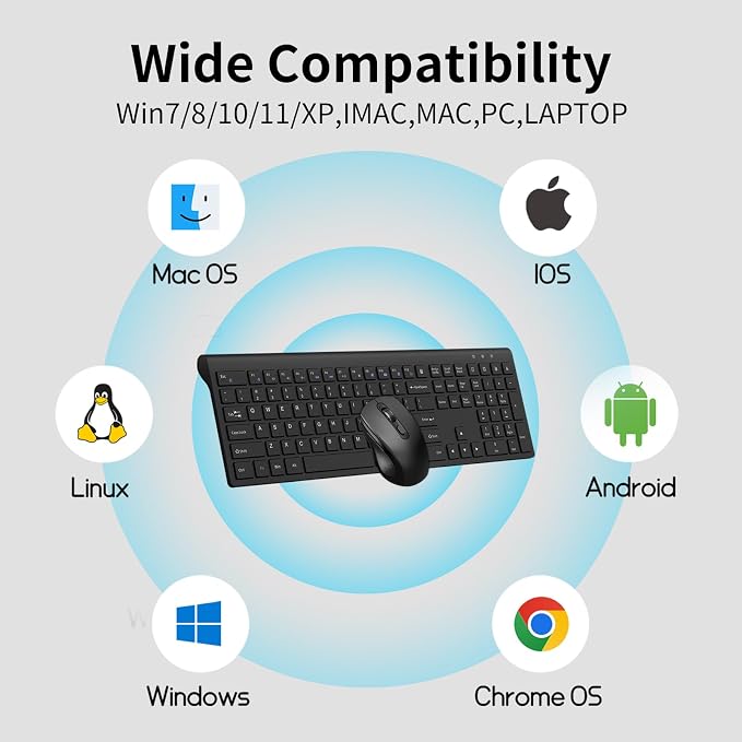 Wireless Keyboard and Mouse, Slim Full Size Keyboard with Calculator Button, Fn Lock, Silent Computer Mouse with Side Button, 2400 DPI, 2.4G USB Cordless Set for Laptop PC Windows Mac -Black - Image 6