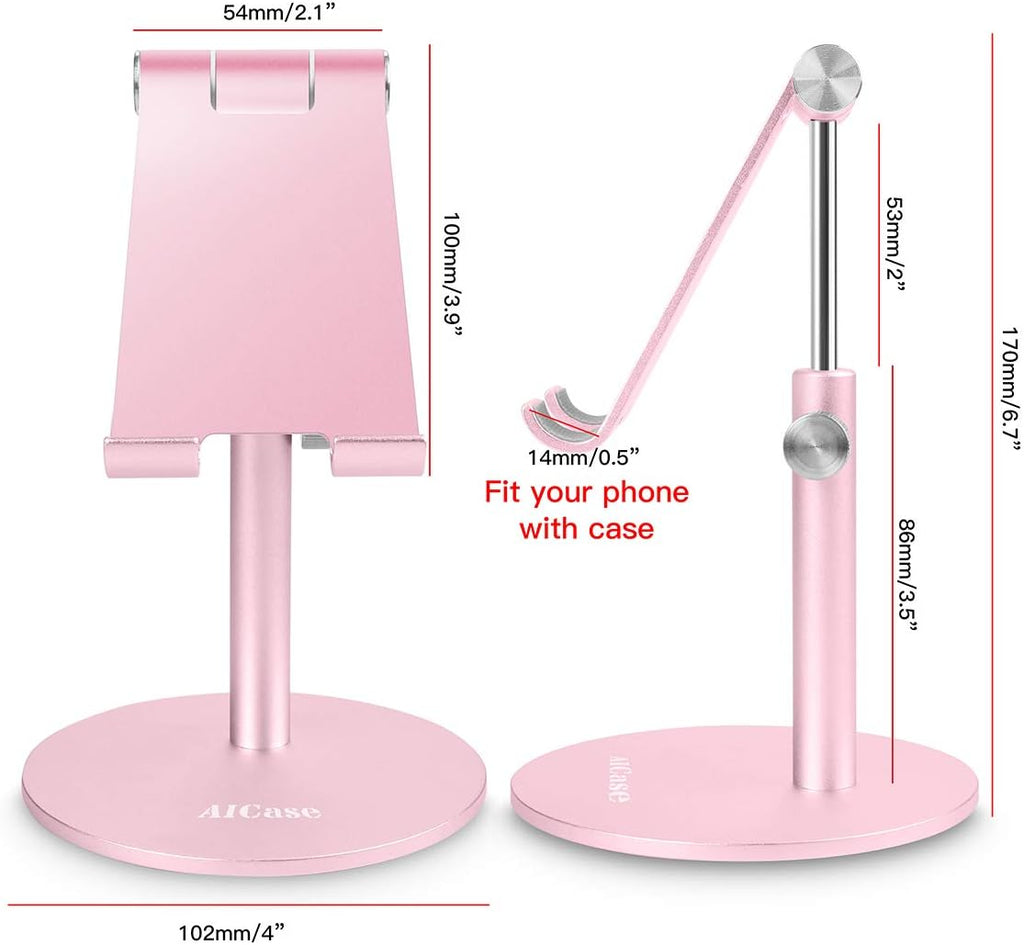 AICase Adjustable Tablet/Phone Stand, Telescopic Adjustable iPad Stand Holder,Universal Multi Angle Aluminum Stand Compatible with Smart Cell Phone/Tablet/iPad(4-13 inch), Rose Gold - Image 6