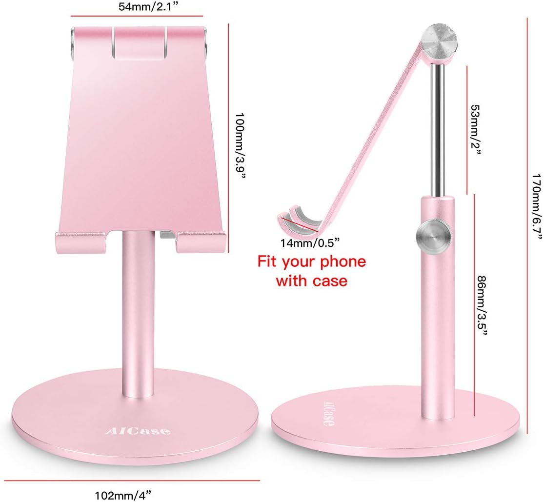 AICase Adjustable Tablet/Phone Stand, Telescopic Adjustable iPad Stand Holder,Universal Multi Angle Aluminum Stand Compatible with Smart Cell Phone/Tablet/iPad(4-13 inch), Rose Gold - Image 6