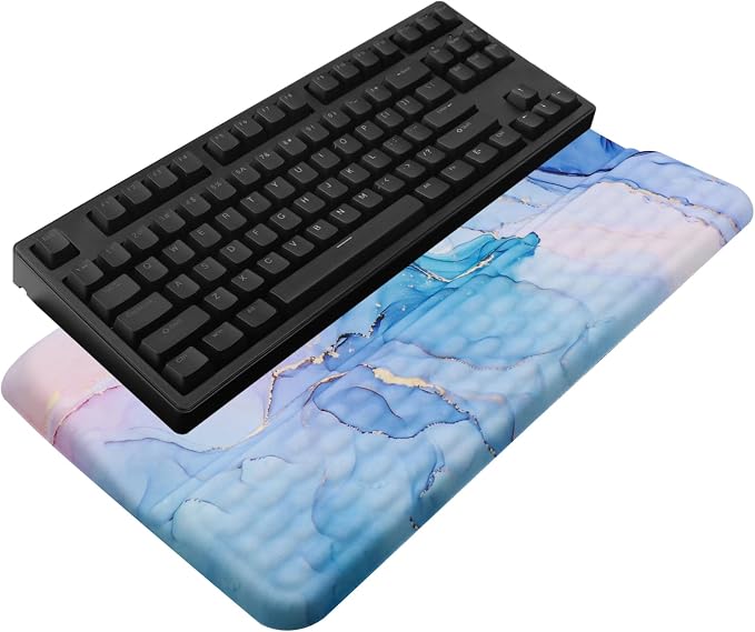 Computer Keyboard Stand with Wrist Rest, Ergonomic Tilted Keyboard Holder - Keyboard Riser with Wrist Pad - Keyboard Tray Support for Office Home - Aqua Marble by KEPUTAIER