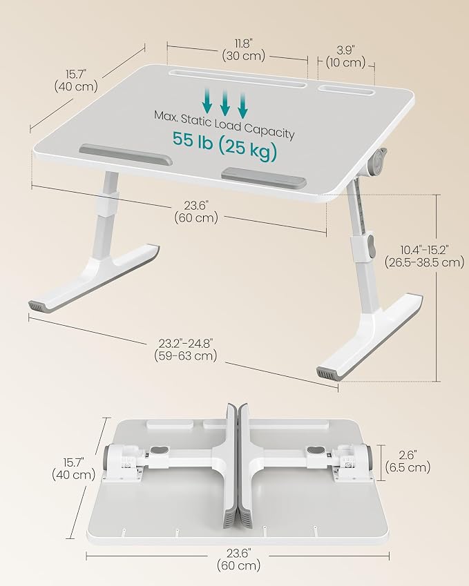 SONGMICS Bed Laptop Desk, Adjustable Laptop Desk for Bed with 8 Heights, Portable Foldable Bed Table, for Bedroom and Living Room, 23.6 x 15.7 x 9.8 Inches, Gray ULLD118G101 - Image 5