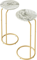 C-Shaped End Table Set of 2, Side Table for Couch, Marble and Gold by AEPOALUA