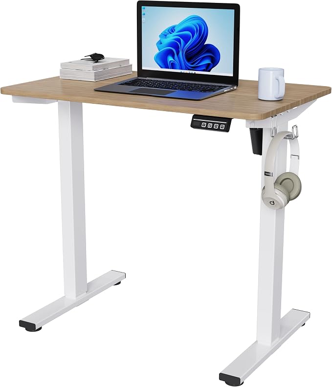 LongKe Electric Standing Desk Adjustable Height, 32x20 Inches Sit Stand up Desktop for Home Office, Ergonomic Rising Computer Table with Memory Preset, Yellow Beams by Unknown