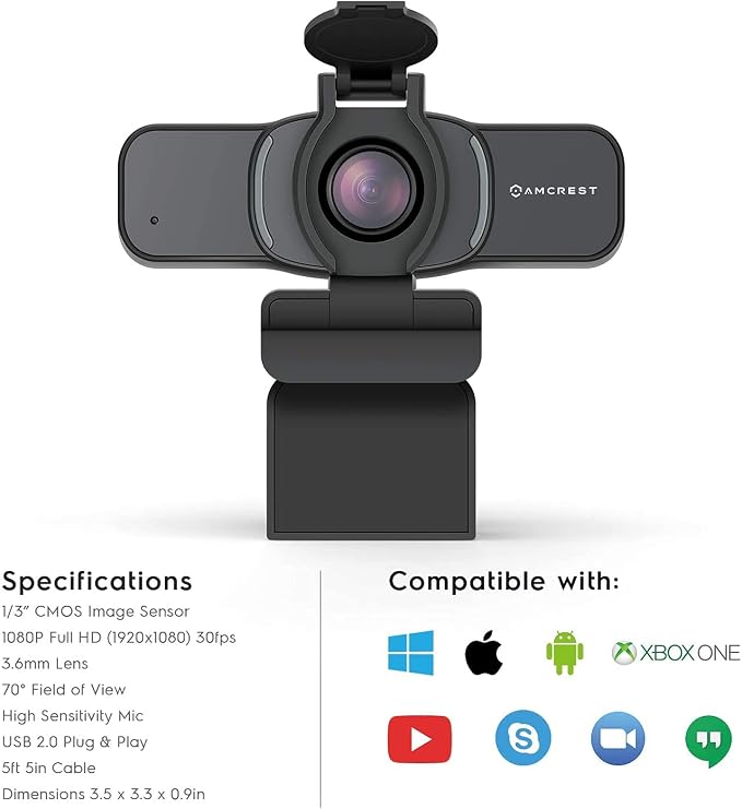 Amcrest 1080P Webcam with Microphone & Privacy Cover, Web Cam USB Camera, Computer HD Streaming Webcam for PC Desktop & Laptop w/Mic, Wide Angle Lens & Large Sensor for Superior Low Light (AWC201-B) - Image 6