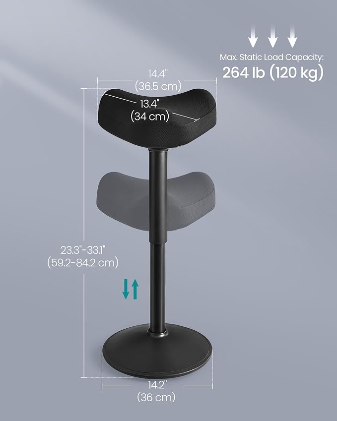 SONGMICS Ergonomic Wobble Stool, Height Adjustable Standing Desk Stool 23.3-33.1 Inches, Swivel Balance Chair with Non-Slip Base, Saddle Seat, for Active Sitting, Office, Home, Ink Black UOSC008B01 - Image 2