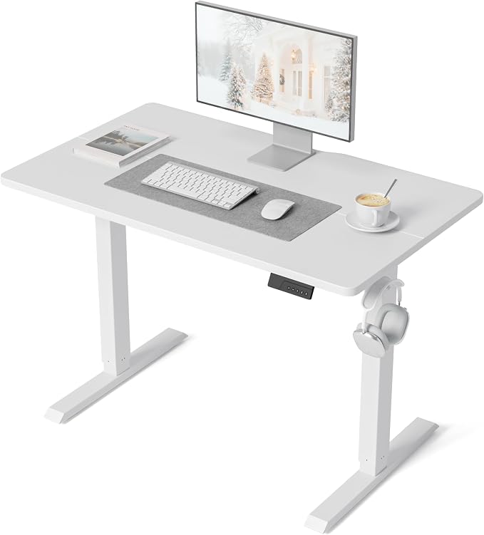 DESINO Standing Desk, 32 × 19 Inches Electric Height Adjustable, Sit and Stand Up, Computer Office Desk with Splice Board, White Frame/White TOP by DESINO