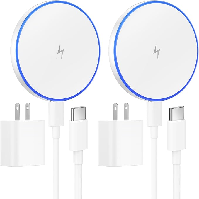 MagSafe Charger 2 Pack 15W Magnetic Wireless Charger Fast Charging Pad | with 20W Adapter and 6FT Cables for Samsung Galaxy S26-20 Series/iPhone 17-12 Series/AirPods/Galaxy Buds by ChargingExpertBesideYou