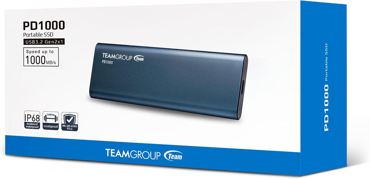 TEAMGROUP PD1000 1TB Aluminum Portable External Solid State Drive SSD, Read up to 1000MB/s, USB-C, USB A 3.2 Gen 2, Waterproof, Dustproof (IP68), Shockproof, Pressure Resistant T8FED6001T0C108 - Image 6