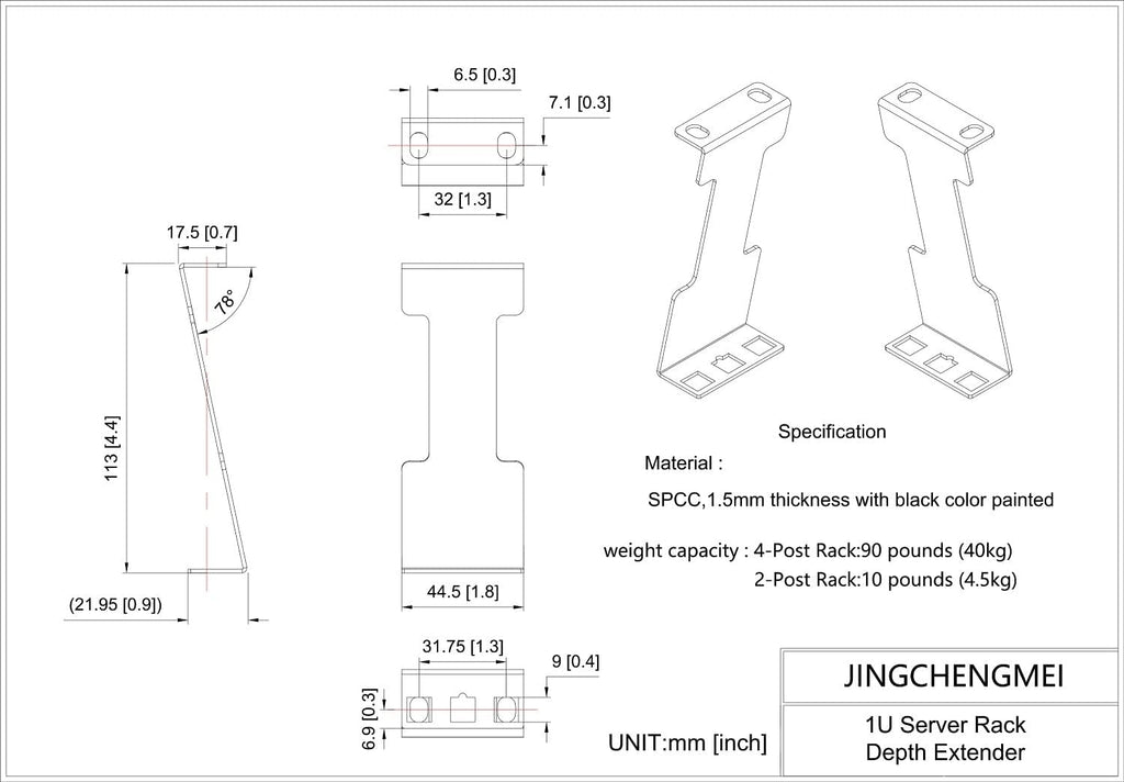 1U Server Rack Depth Extender - 4-Inch/10 cm Deep - Image 4