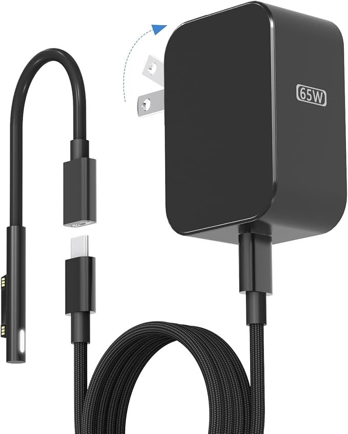 New 65W Surface Charger with Foldable AC Plug, Compatible with Surface Pro Charger 13 11,12,10,9,8,7+,7,6,5,4,3,X, Surface Book3,2,1, Laptop & Tablet, Supporting 44W 36W 24W Charging Needs by Andingker