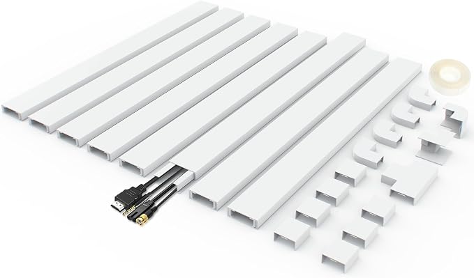 125" Paintable Cable Raceway, Cord Cover for Wall Cables, White | 125-inch paintable cable raceway conceals multiple wall cords with adhesive and hardware for easy installation. by Bestongbestservicesforyou
