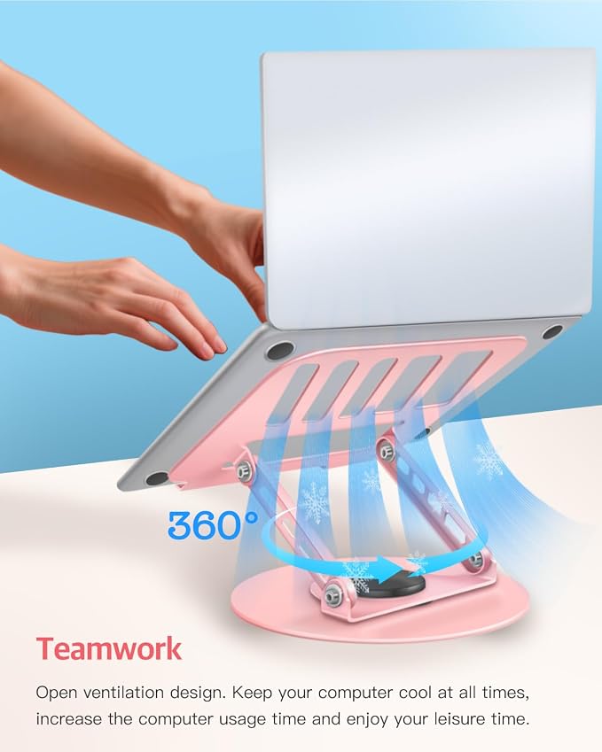 360° Rotating Adjustable Laptop Stand Perfect for Work, Painting,Office,Travel,Home,Fits MacBook & Laptops up to 13-15",Dual Rotary Shaft,Folding Design-Pink - Image 7