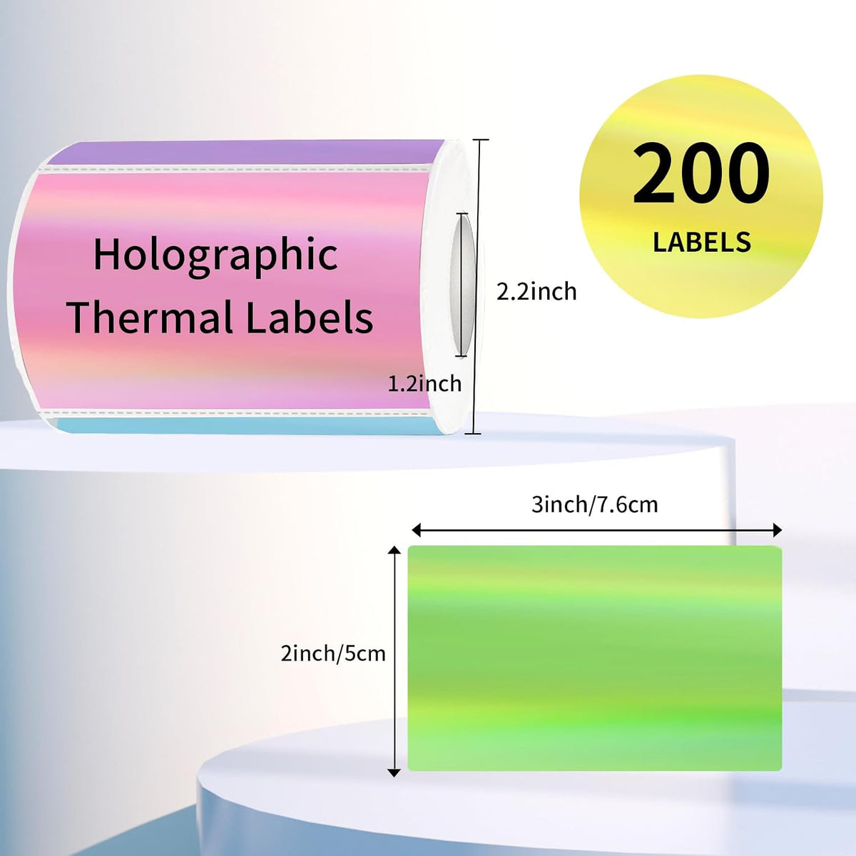 3x2 Inch Holographic Thermal Labels, Colorful Direct Thermal Stickers Label, Self-Adhesive Thermals Printer Sticker Labels, Perforation Line Design- 200Pcs/ 1 Roll - Image 2