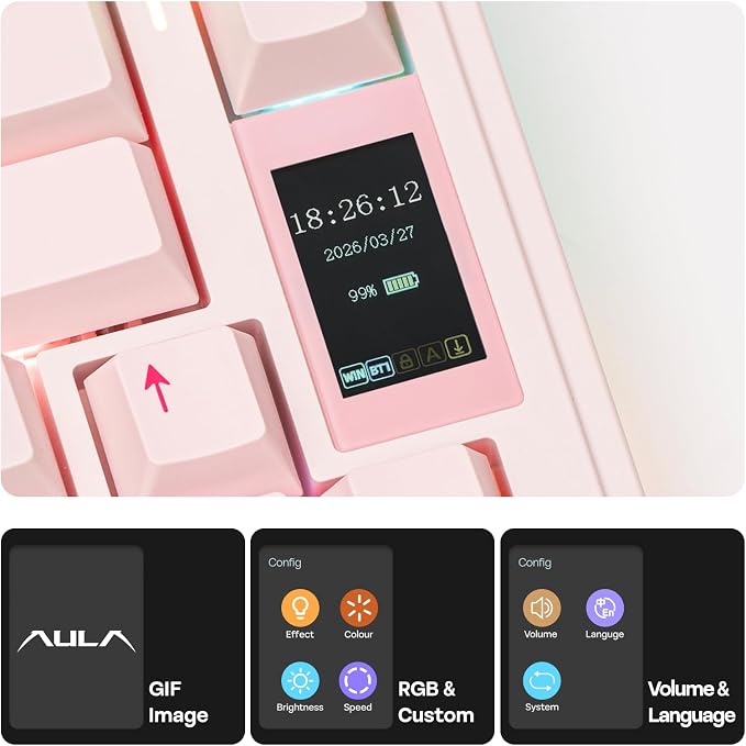 EPOMAKER X Aula EA75 MAX Wireless Gaming Keyboard with Screen & Knob | 5000mAh, Hot-Swap, Lubed Switches, RGB Backlit, Creamy Gasket, 75% Mechanical Keyboard (Pink, Silent Cotton Candy Switch) - Image 3