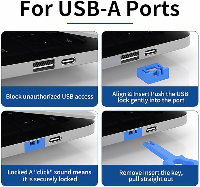 2026 New 10‑Pack USB‑A Color‑Coded Port Security Locks with 1 Key (Blue) - Image 7
