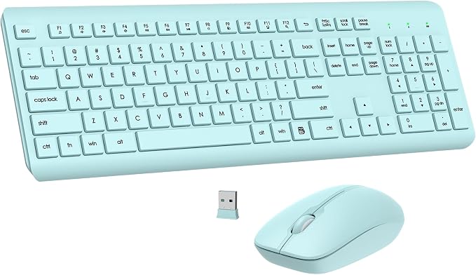 Wireless Keyboard and Mouse Combo, Full-Size Silent Ergonomic Keyboard and Optical Mouse, Long Battery Life, 2.4G Lag-Free Mice Keyboard for Computer, Mac, Laptop, PC, Windows(Green) by EDJO