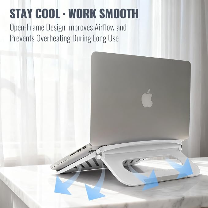 White Laptop Stand for Desk - Adjustable Foldable Laptop Riser, Fun White Elephant for Women Coworkers, Ventilated & Sturdy with Anti-Slip Pads for MacBook, Home, Office - Image 5