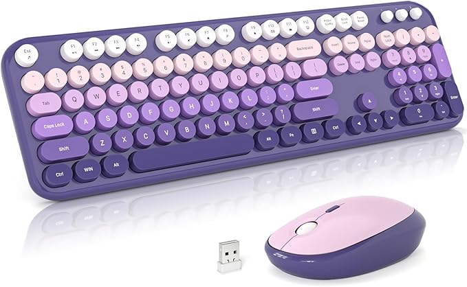 MOFII Wireless Keyboard and Mouse Combo,2.4G Typewriter Keyboard Quiet Mice | Retro Full Size Computer Keyboards, Cute Mouse, USB Dongle Plug and Play, for PC,Laptop,Desktop,Windows (Purple Gradient) by MOFII