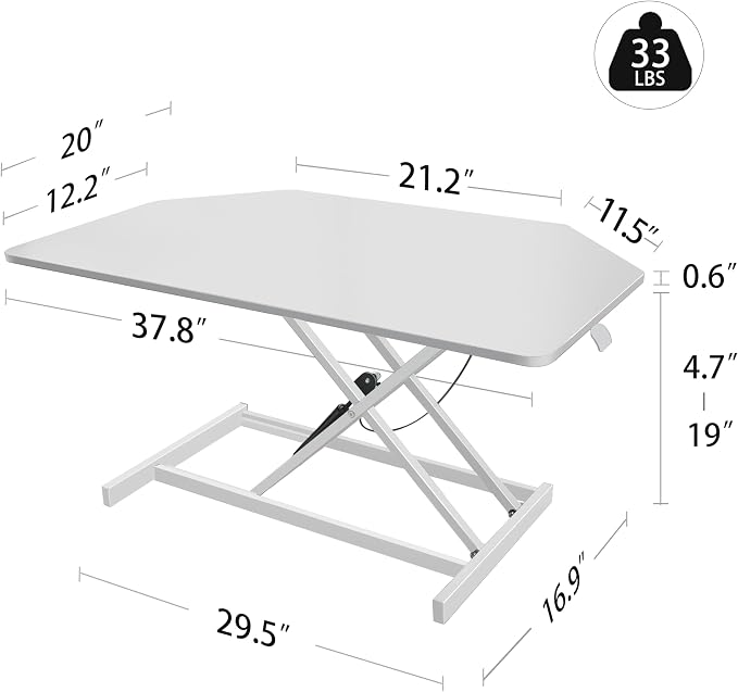 Aconcept 38 inch White Corner Height Adjustable Standing Desk Converter, One-Click Sit to Stand up Desk Riser, Pre-Assembled for Dual Monitor and Laptop Workstation - Image 5