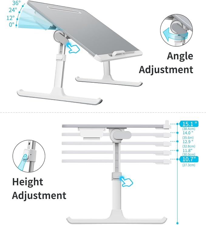 Laptop Lap Desk for Bed, SAIJI X-Large Adjustable Laptop Table | XXL-Extra Large, Foldable Laptop Stand for Bed, with Storage Drawer & Bookstand, for Eating, Working, Gaming, Drawing - Image 4