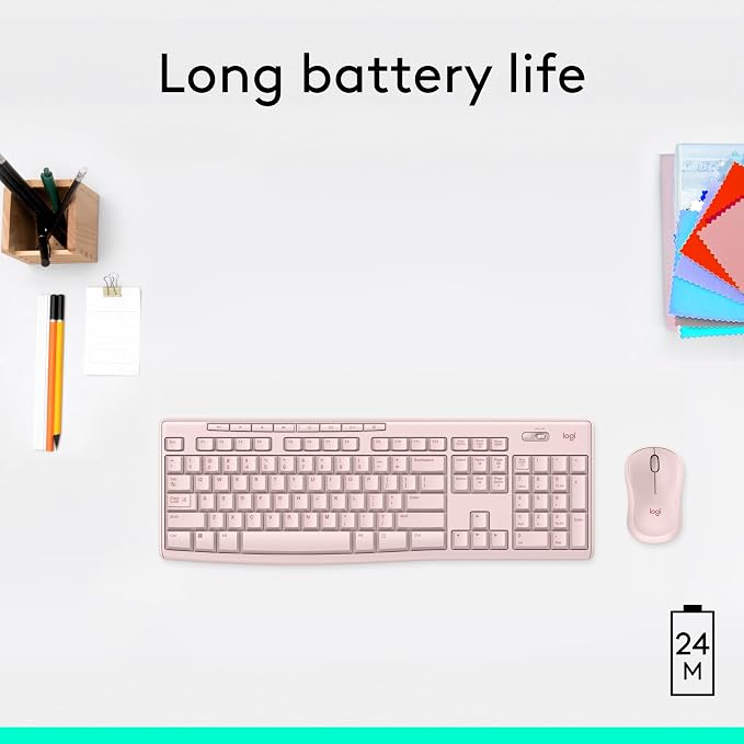 Logitech K270 Full Size Wireless Keyboard for Windows - Rose | Full-size keyboard with number pad, 8 multimedia keys, includes USB-A receiver, 2-year battery, compatible with PC, laptop - Image 3