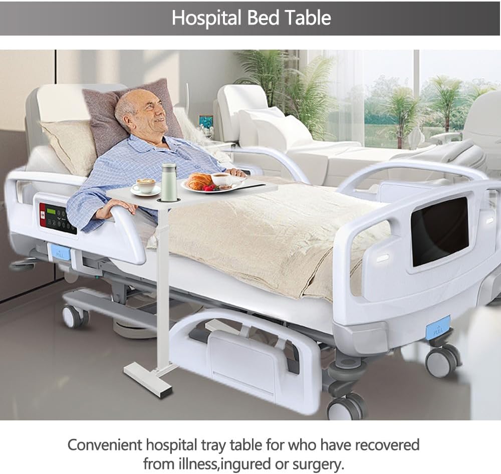 Over the Bed Table with Hidden Wheels,Height Adjustable Bedside Table Tray - Image 5