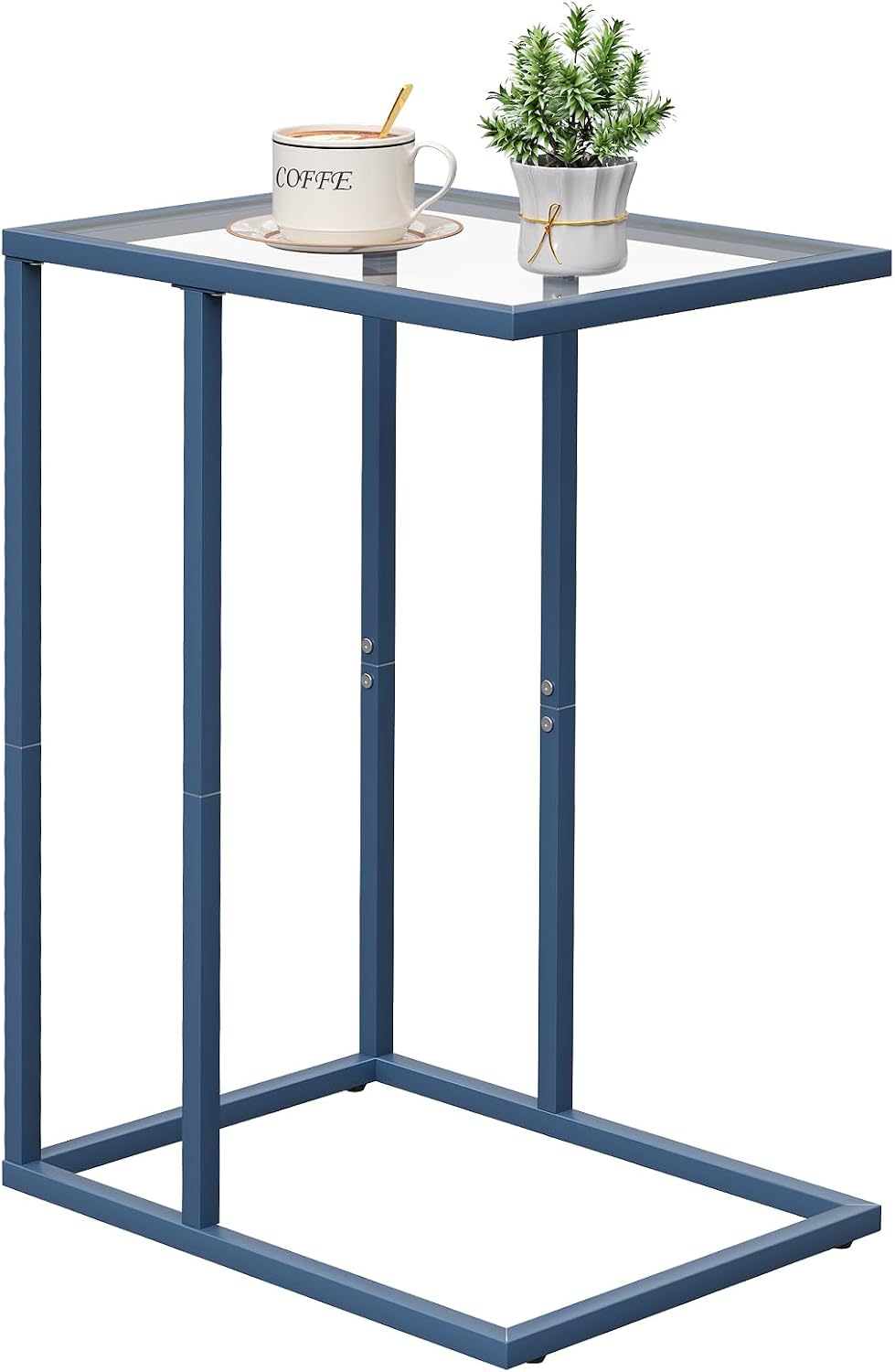 C Table End Table, Glass Couch Side Table, Tempered Glass Snack Side Table with Metal Frame, TV Tray Table for Small Space, Sofa Couch Side Tableand Bed Side Table(Blue) by Easy Paws