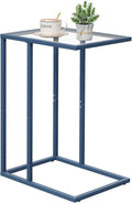 C Table End Table, Glass Couch Side Table, Tempered Glass Snack Side Table with Metal Frame, TV Tray Table for Small Space, Sofa Couch Side Tableand Bed Side Table(Blue) by Easy Paws