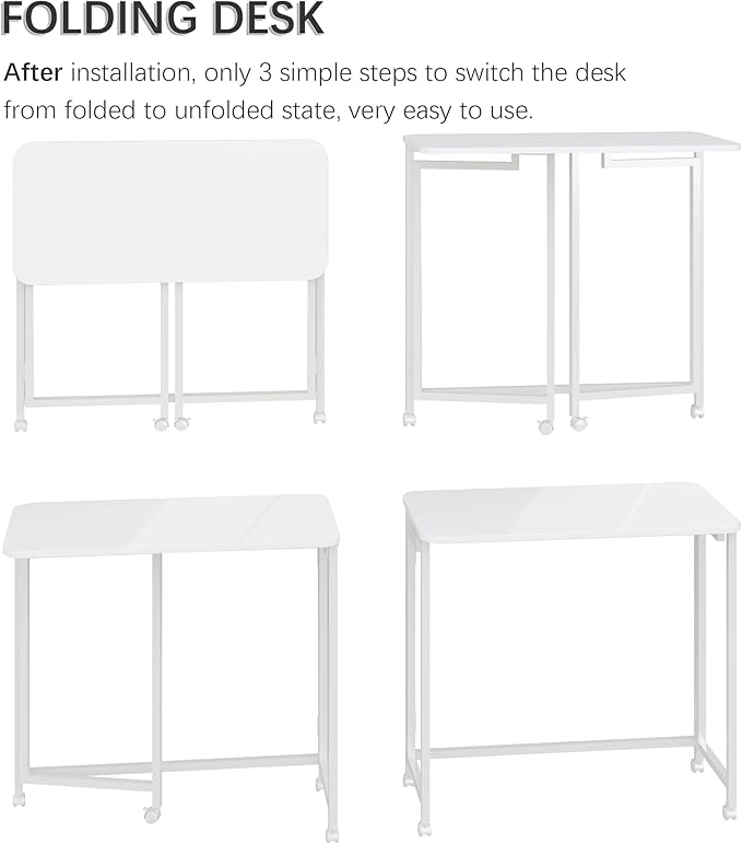4NM 27.5" Mobile Small Rolling Computer Desk, Folding Laptop Cart Table with Wheels, Portable Office Desk for Small Space Couch Bed - All White - Image 6