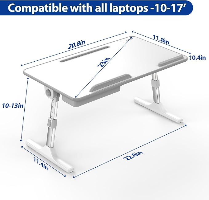 Besign LT05 Adjustable Laptop Table, Lap Desk, Portable Standing Bed Desk, Foldable Sofa Breakfast Tray, Notebook Computer Stand for Reading and Writing, Medium Size, White - Image 5