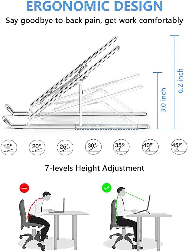Laptop Stand, Adjustable Aluminum Foldable Portable Holder, Upgrade Whole Anti-Slip Silicone Pad, Laptop Riser for Desk Compatible with MacBook Air Pro/iPad, Lenovo and More 10-15.6” Tablets - Image 6