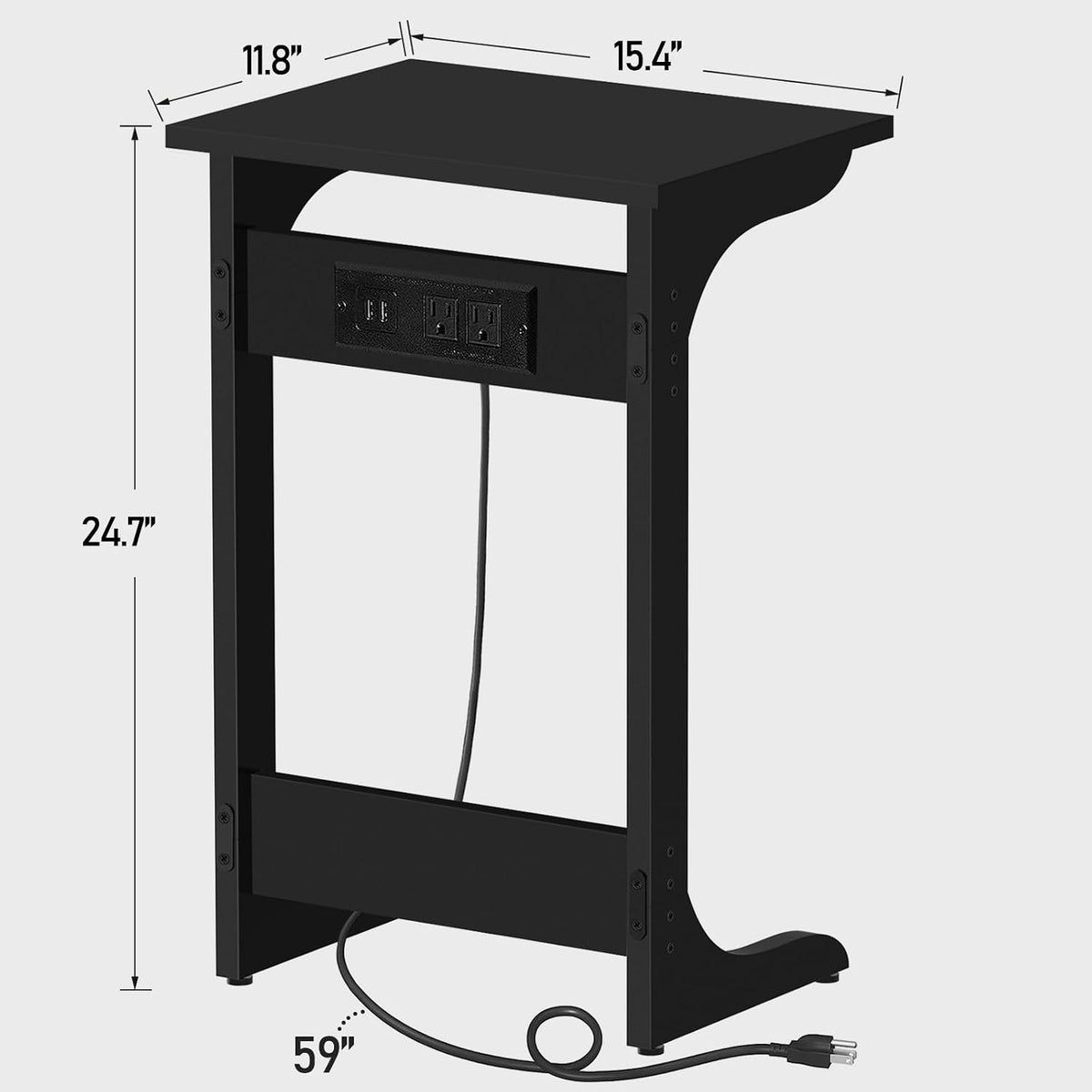 TUTOTAK C Shaped End Table with Charging Station, Side Table, Couch Table for Small Spaces, Tv Tray Table with 2 USB Ports and Outlets, Living Room, Bedroom TB01BK044 - Image 3