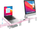 Pink Acrylic Dual Monitor Stand Riser,Laptop Riser Adjustable to 8 Angles | Double Computer monitor riser for desk for 2 Monitors,Desktop organizer Stand for Laptop,PC,Printer,TV，Cute Desk Accessories by RQUOIRE