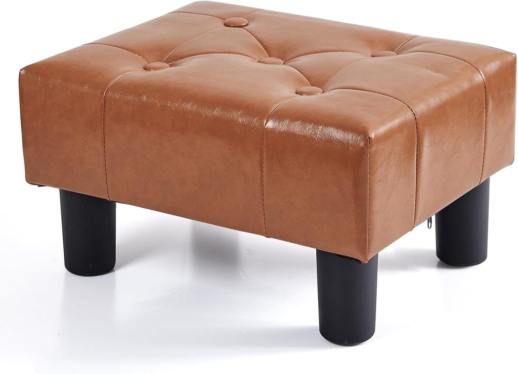 BRIAN & DANY Small Foot Stool, Leather Foot Stools with Legs, Stable Small Footstool for Living Room, Light Brown by BRIAN & DANY