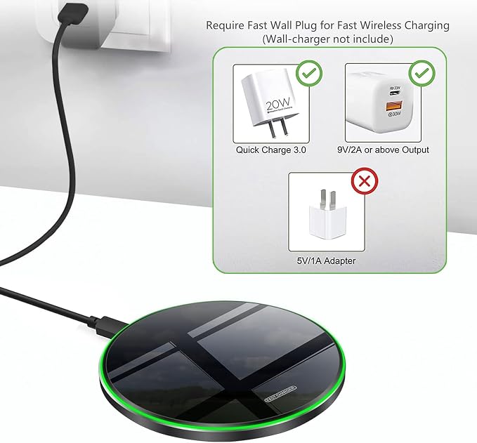 20W Fast Wireless Charger Pad,USB-C Wireless Phone Charging Station | Metal Frame Design,[20W SUPER Fast Charging] Wide Compatible with iPhone 17-11/Airpods,Samsung Galaxy/Buds,LG/Pixel -Black - Image 5