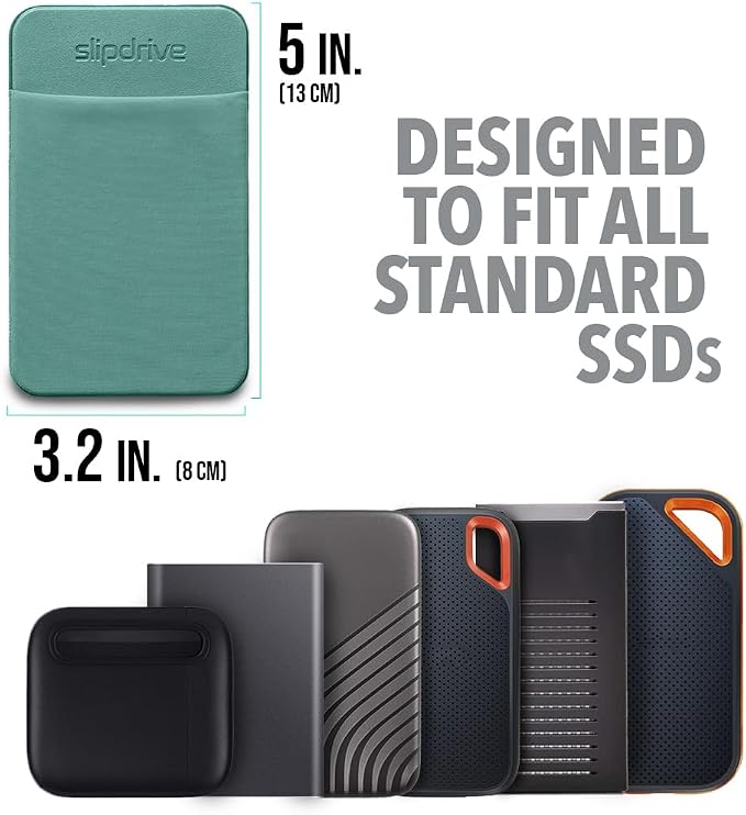 Slipdrive - Portable Hard Drive Sleeve for Laptop - SSD Solid State Drive - Reusable Adhesive - 5” x 3.2” Stick on External Hard Drive Carrying Case - Travel Pocket Pouch (Small, Aqua) - Image 2