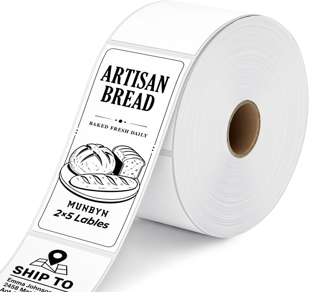 MUNBYN 2x5 Thermal Labels, 500 Sheets/1 Roll, White by MUNBYN
