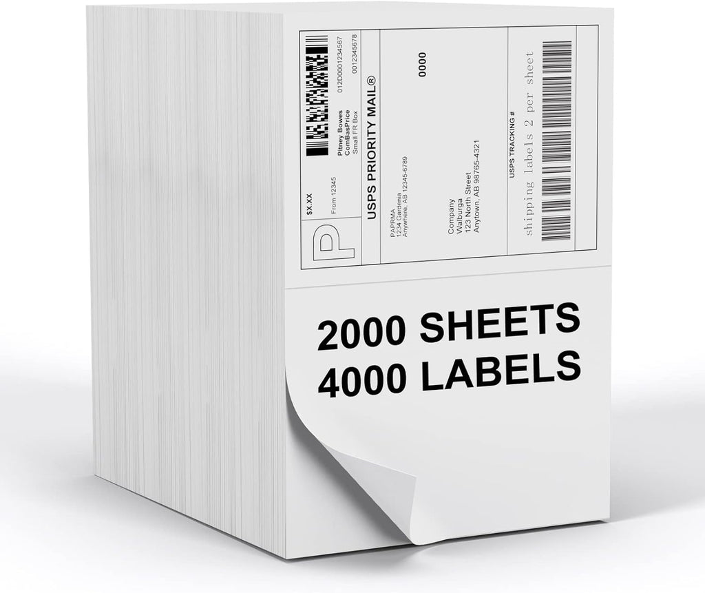 Half Sheet 8.5x5.5inch Shipping Mailing Label 4000 Counts, 2 Labels Per Sheet 8.5 x 11 for Laser & Inkjet Printer, Permanent Adhesive Label Square Corner (2000 Sheets) by PAPRMA